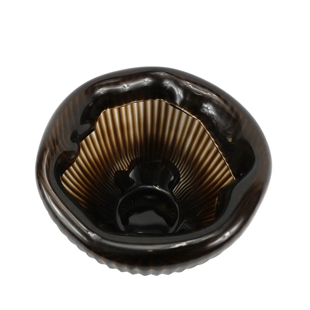 Pleated Coffee Brown Handmade 17cm Glass Vase Lina Home