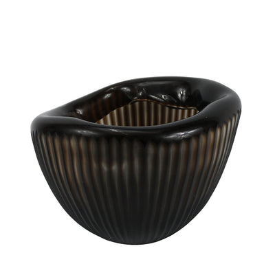 Pleated Coffee Brown Handmade 17cm Glass Vase Lina Home