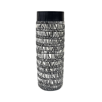 Black and Pearl White Patterned Polyresin Vase – 50 cm Lina Home
