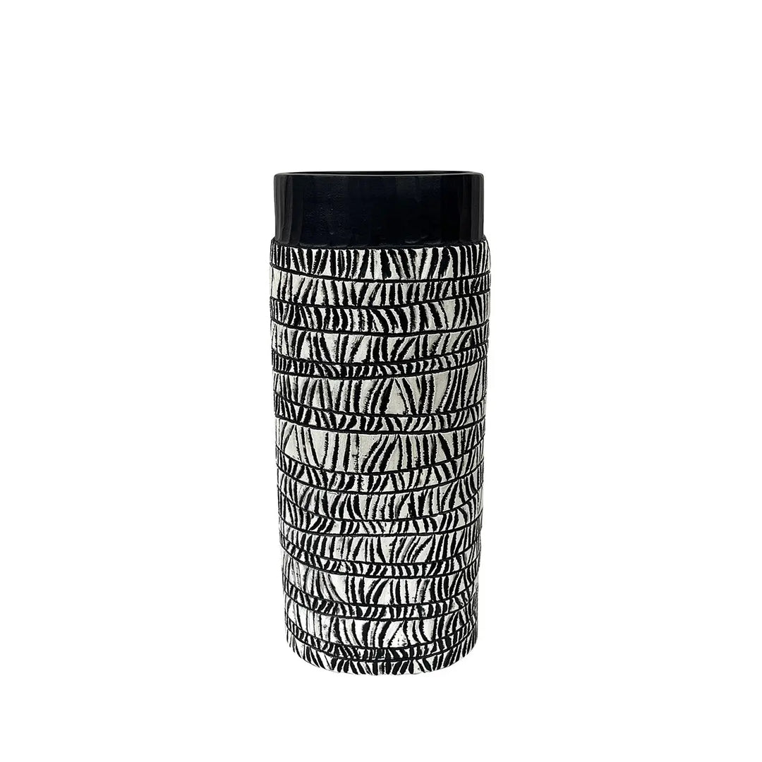 Black and Pearl White Patterned Polyresin Vase – 40 cm Lina Home