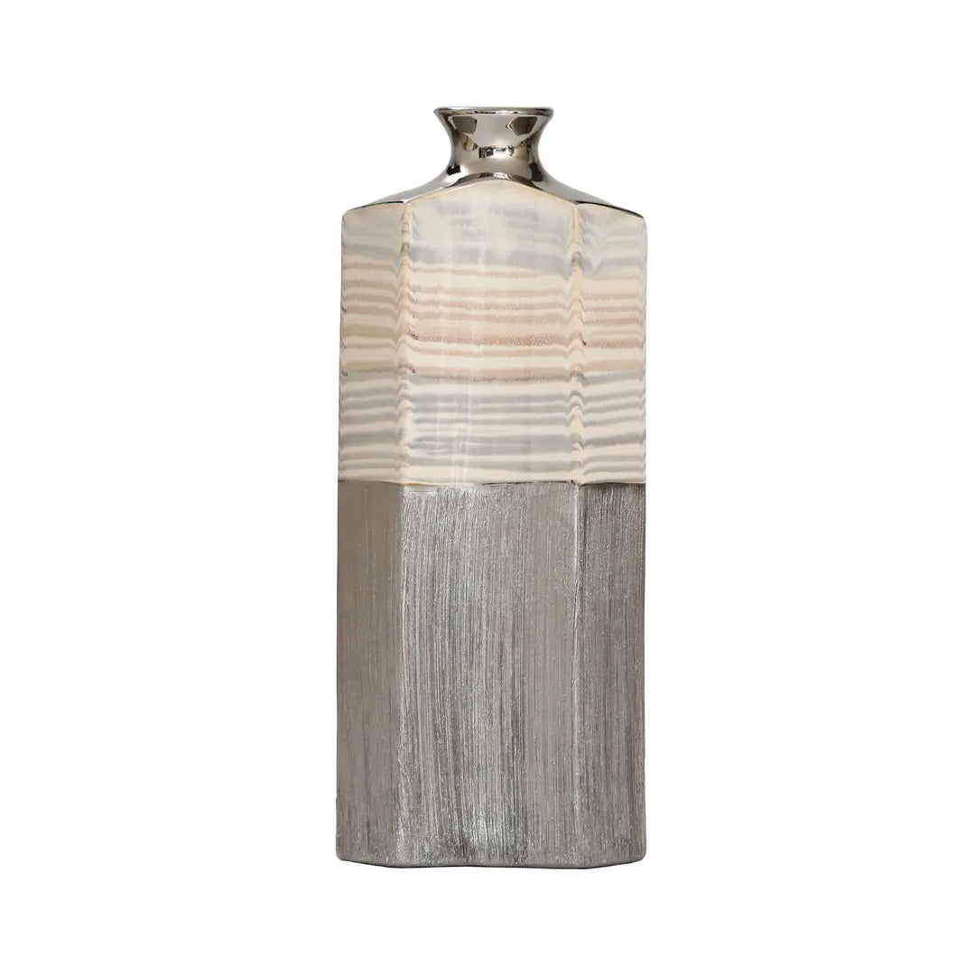 Silver Ceramic Vase with Multicolour Stripes Lina Home