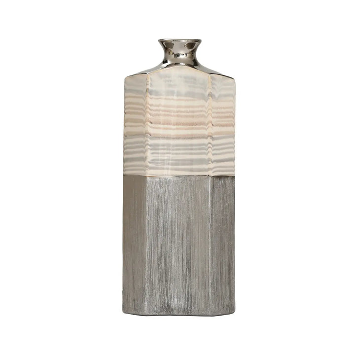 Silver Ceramic Vase with Multicolour Stripes Lina Home