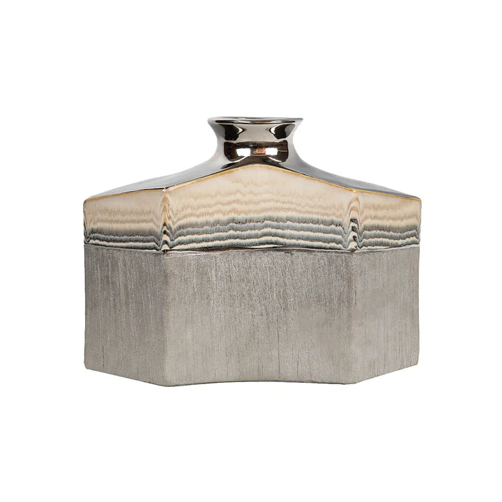 Silver Ceramic Vase With Multicolor Stripes Lina Home