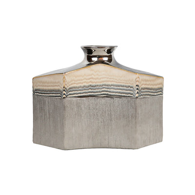 Silver Ceramic Vase With Multicolor Stripes Lina Home