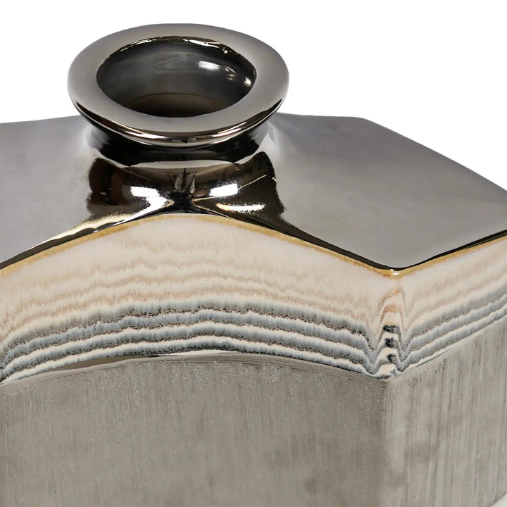 Silver Ceramic Vase With Multicolor Stripes Lina Home