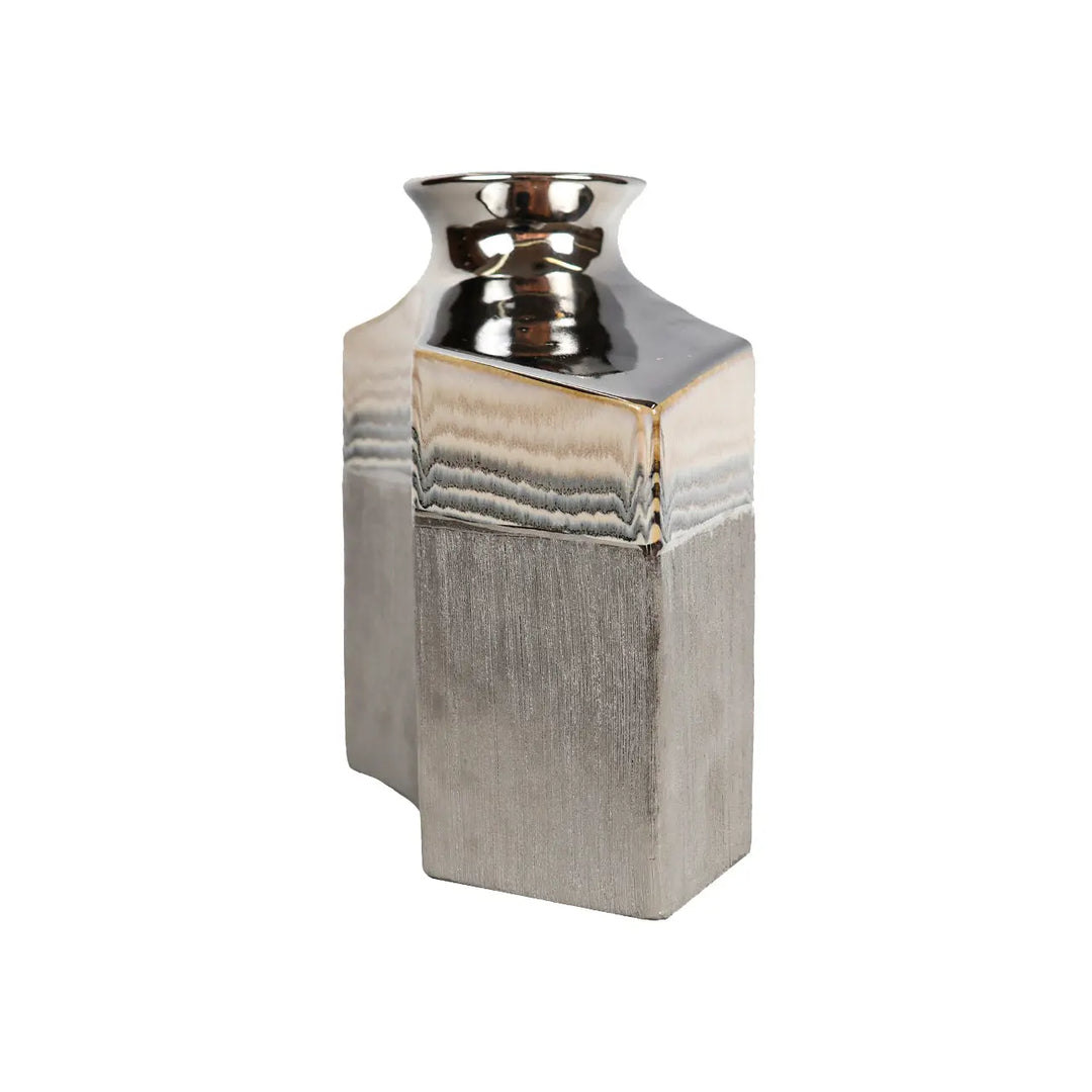 Silver Ceramic Vase With Multicolor Stripes Lina Home