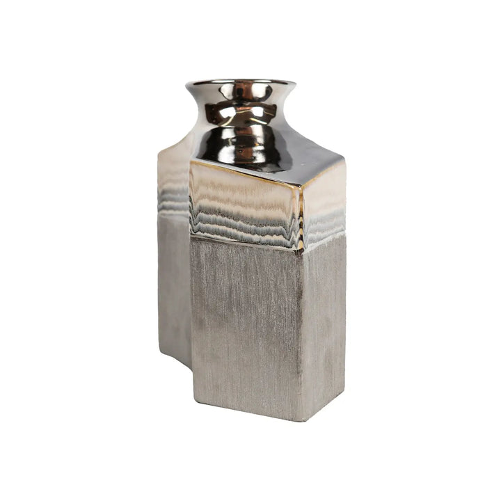 Silver Ceramic Vase With Multicolor Stripes Lina Home