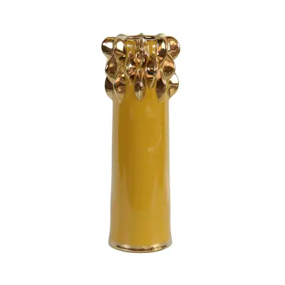 Yellow Ceramic Vase with Chunky Gold Design Lina Home