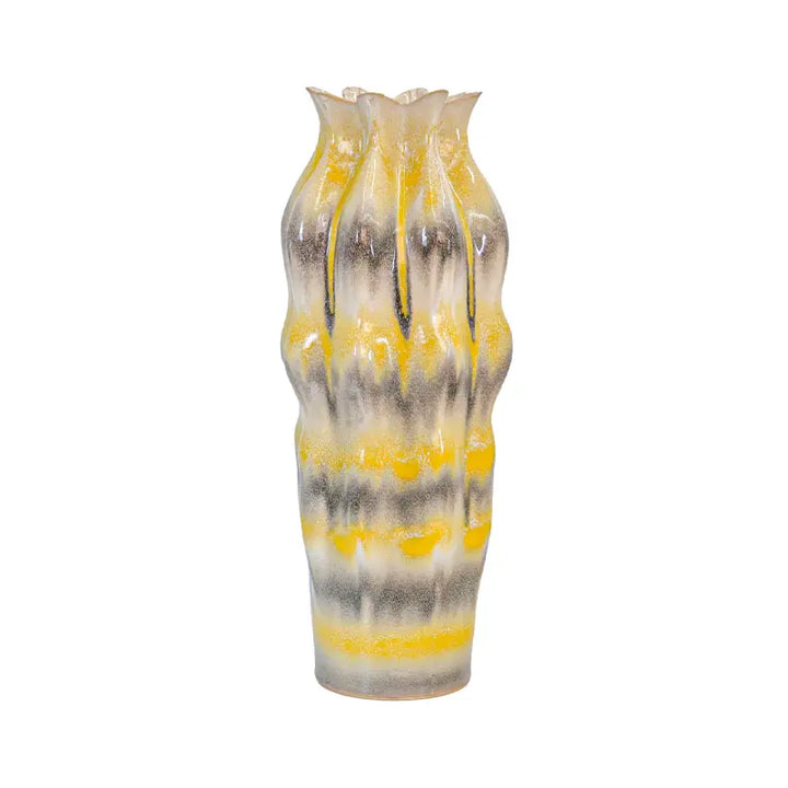 Beige Ceramic Vase with Multicolour Stripes Lina Home