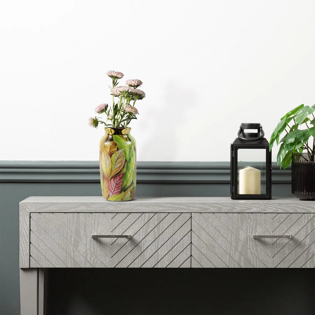 Green and Pink Leaves Ceramic Vase – 39 cm Lina Home