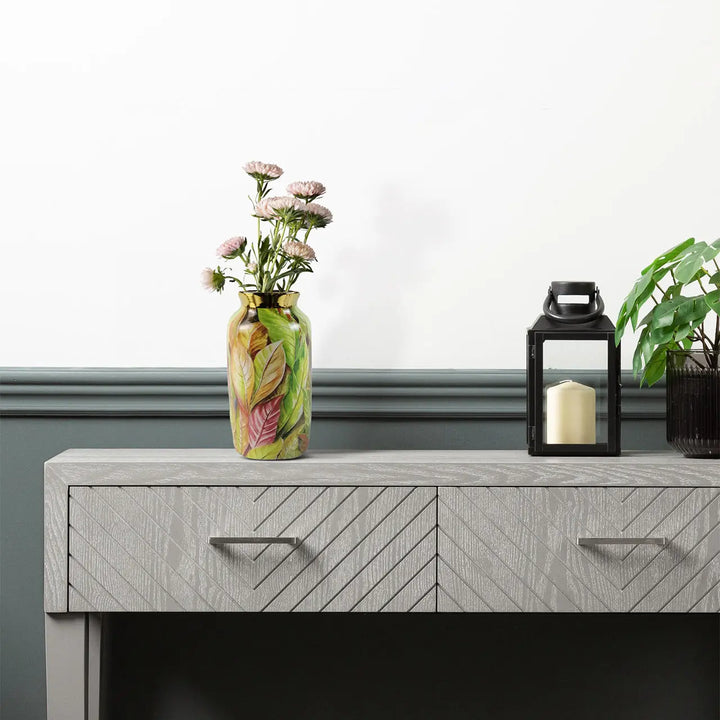 Green and Pink Leaves Ceramic Vase – 39 cm Lina Home