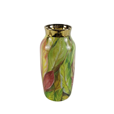 Green and Pink Leaves Ceramic Vase – 31 cm Lina Home