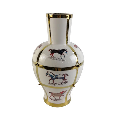 White with Horse Design Ceramic Vase – 38.8 cm Lina Home