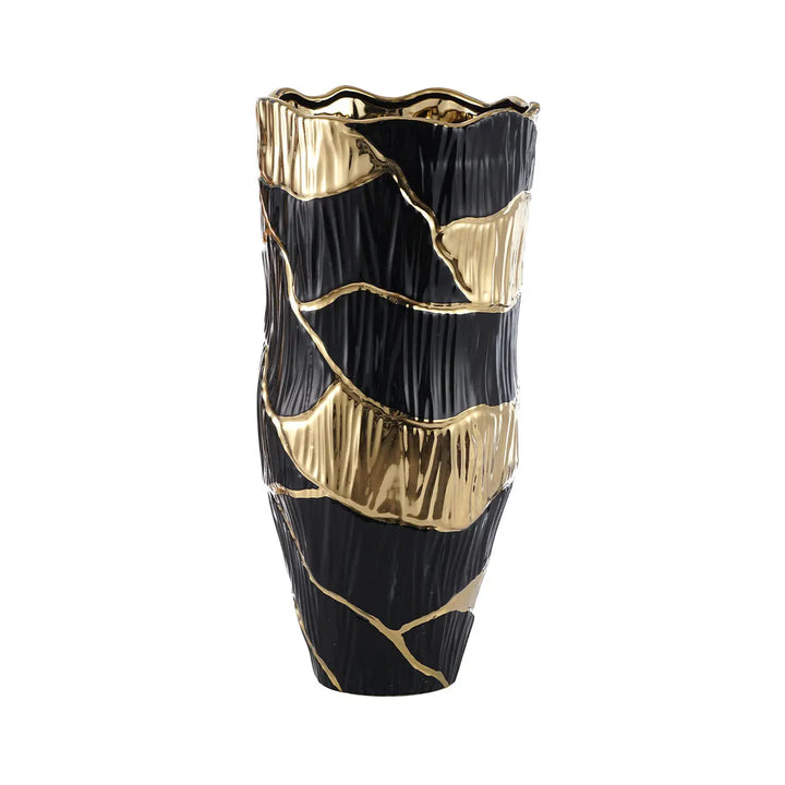 Black and Gold Textured Ceramic Decorative Vase – 43.5 cm Lina Home