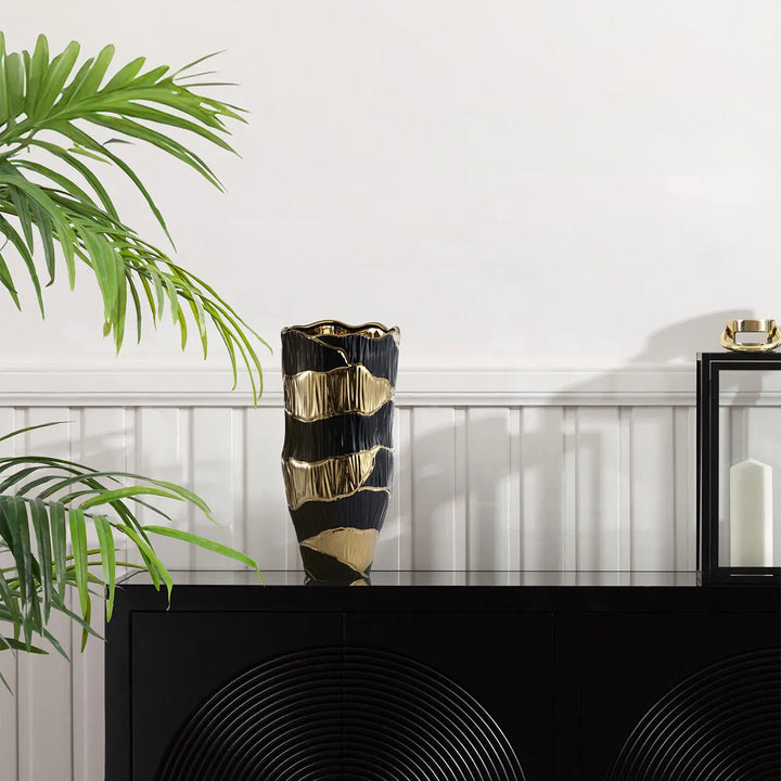 Black and Gold Textured Ceramic Decorative Vase – 43.5 cm Lina Home