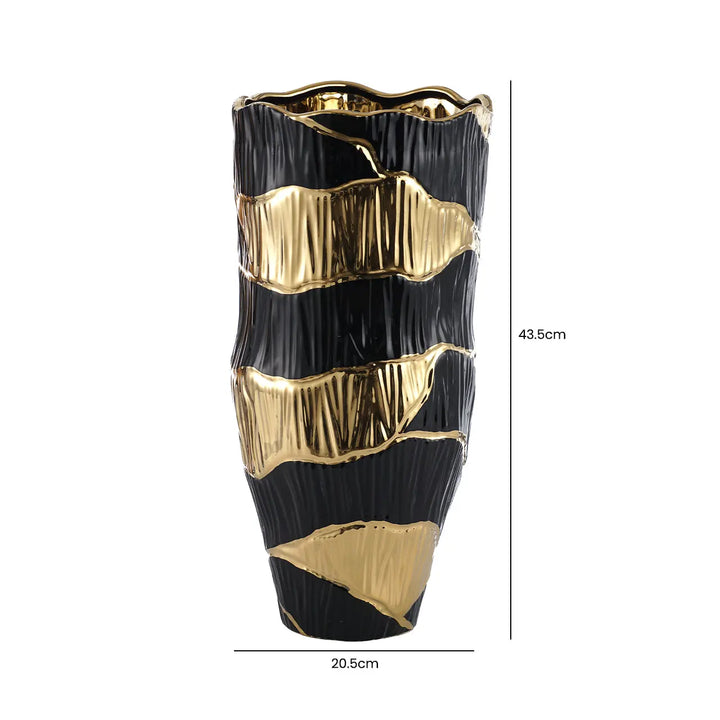 Black and Gold Textured Ceramic Decorative Vase – 43.5 cm Lina Home