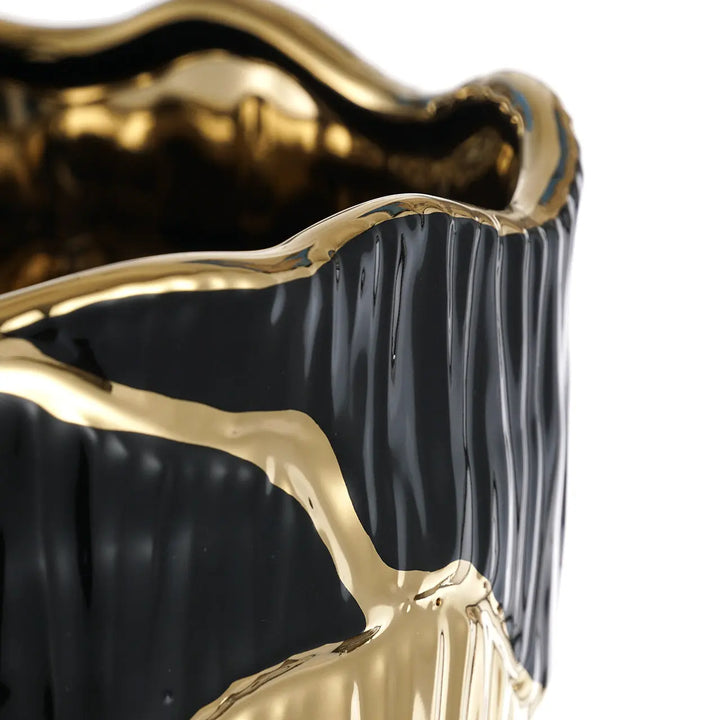 Black and Gold Textured Ceramic Decorative Vase – 43.5 cm Lina Home