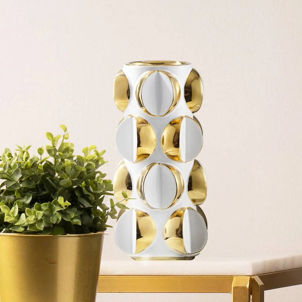 White and Gold Decorative Ceramic Vase Lina Home