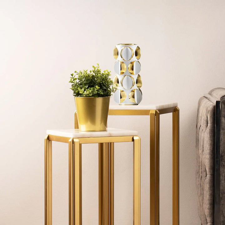 White and Gold Decorative Ceramic Vase Lina Home