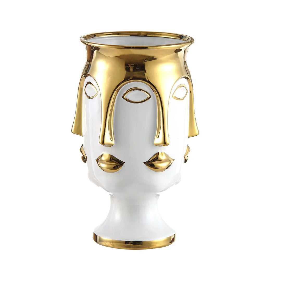 White and Gold Face Ceramic Vase – 32 cm Lina Home