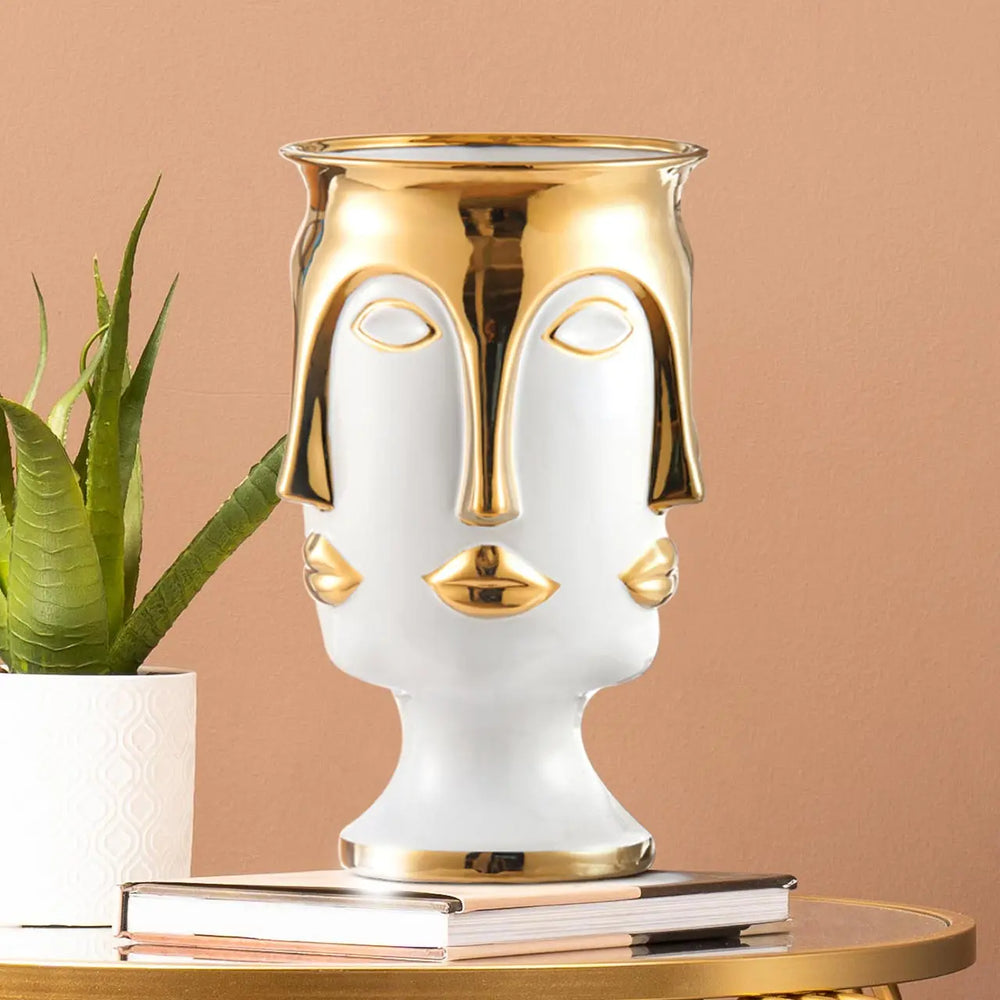 White and Gold Face Ceramic Vase – 32 cm Lina Home