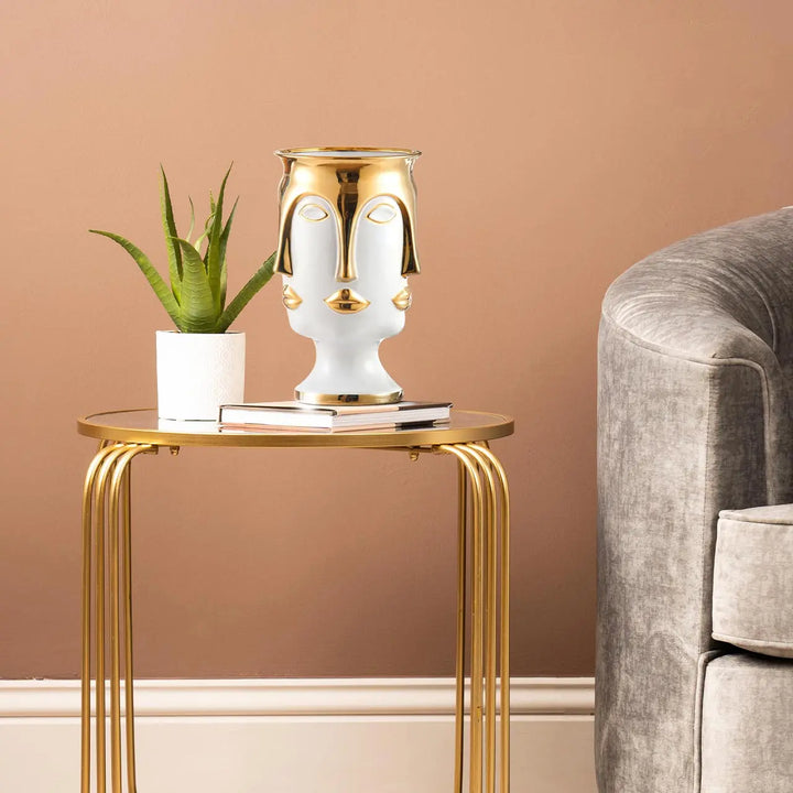 White and Gold Face Ceramic Vase – 32 cm Lina Home