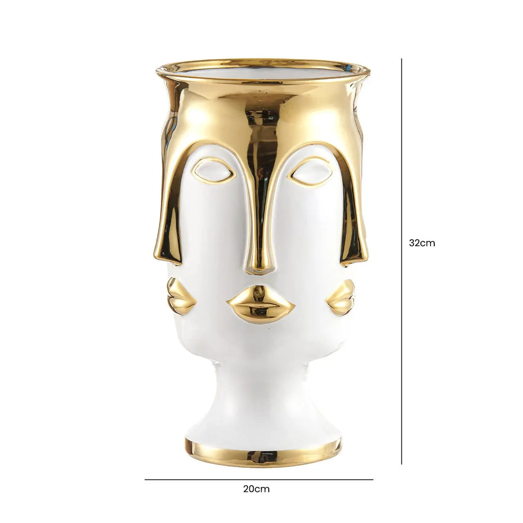 White and Gold Face Ceramic Vase – 32 cm Lina Home