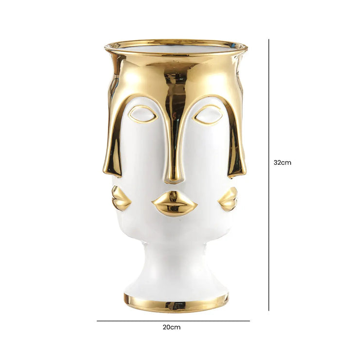 White and Gold Face Ceramic Vase – 32 cm Lina Home