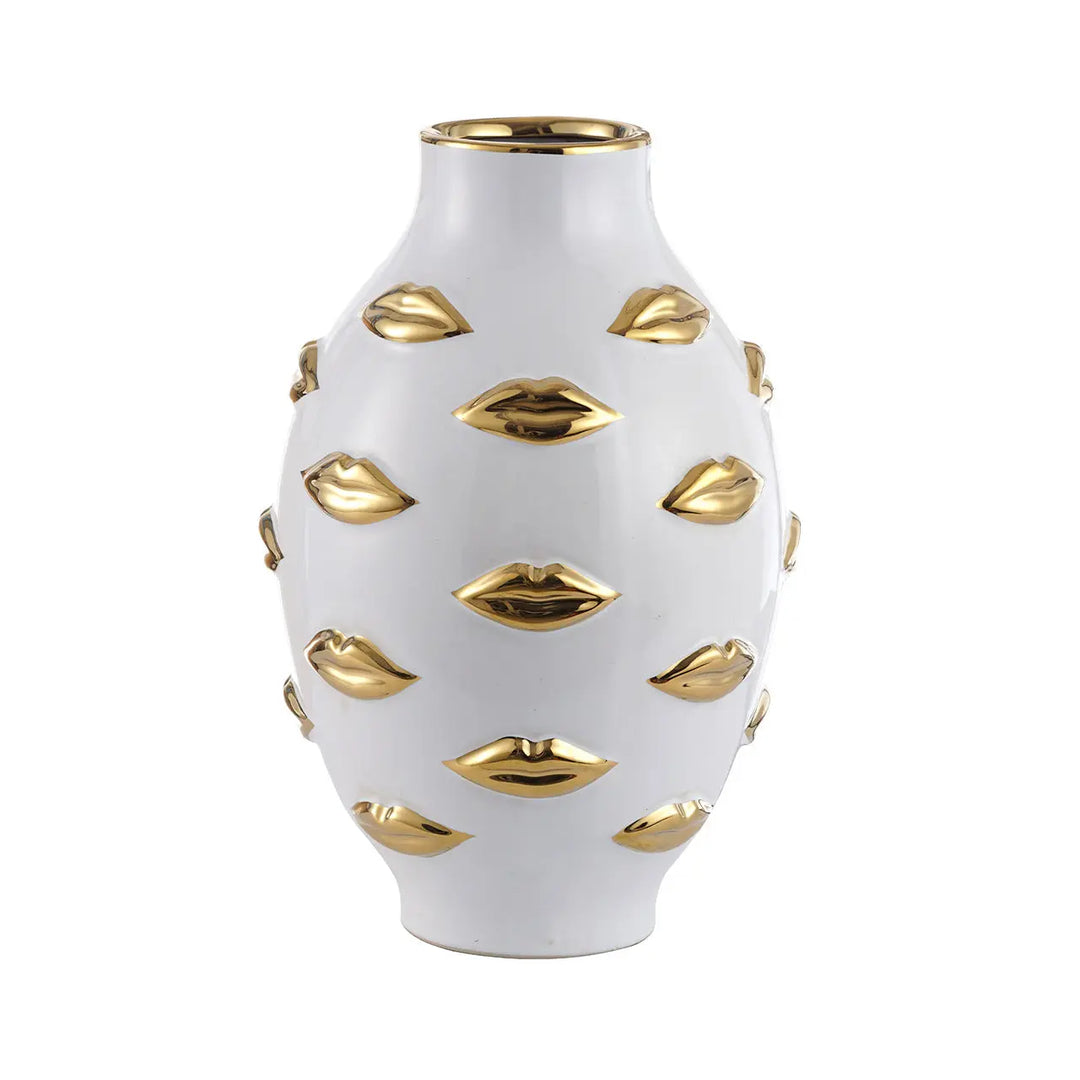 White and Gold Lips Design Ceramic Vase Lina Home