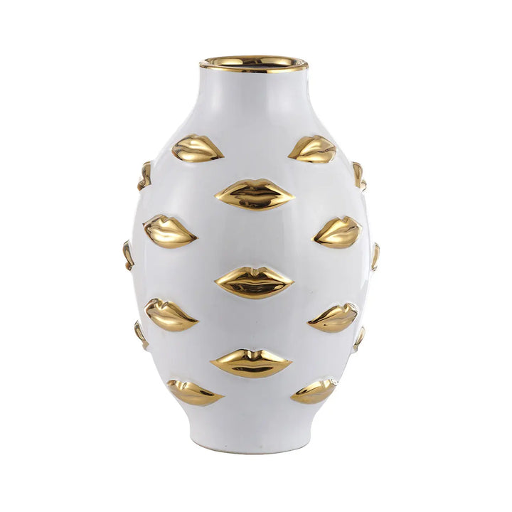White and Gold Lips Design Ceramic Vase Lina Home