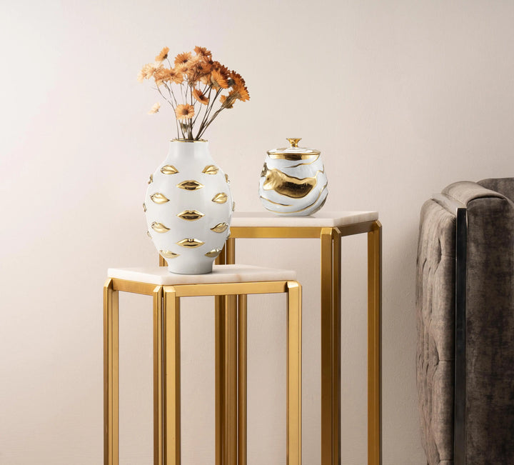 White and Gold Lips Design Ceramic Vase Lina Home