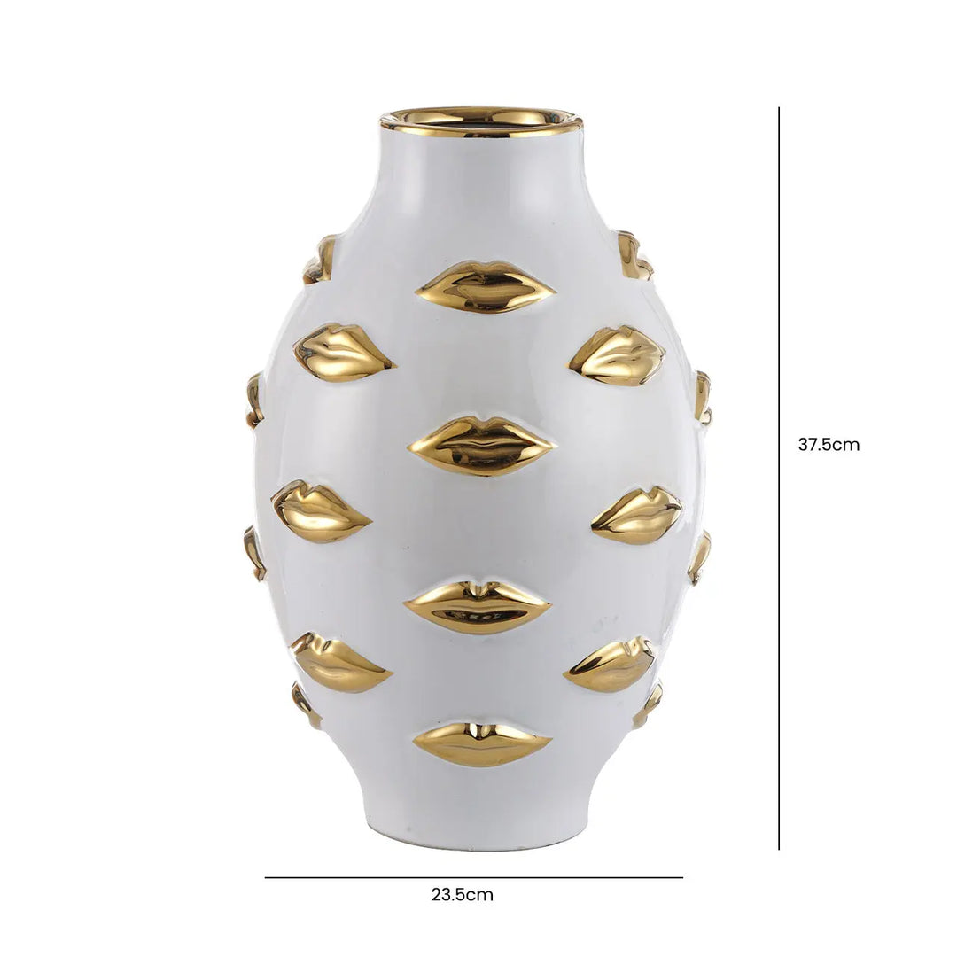 White and Gold Lips Design Ceramic Vase Lina Home