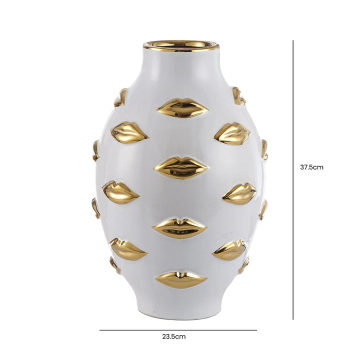 White and Gold Lips Design Ceramic Vase Lina Home
