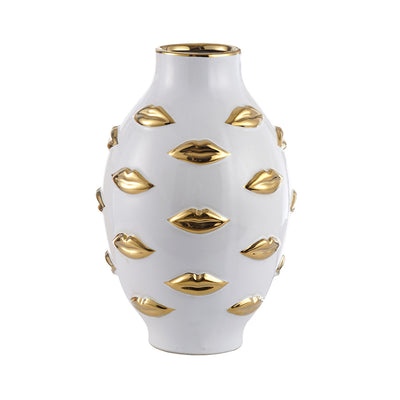 White and Gold Lips Design Ceramic Vase Lina Home