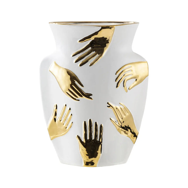 White and Gold Hands Design Ceramic Vase – 33.5 cm Lina Home