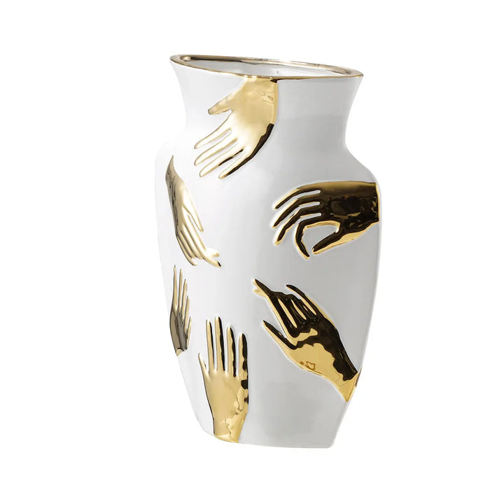 White and Gold Hands Design Ceramic Vase – 33.5 cm Lina Home