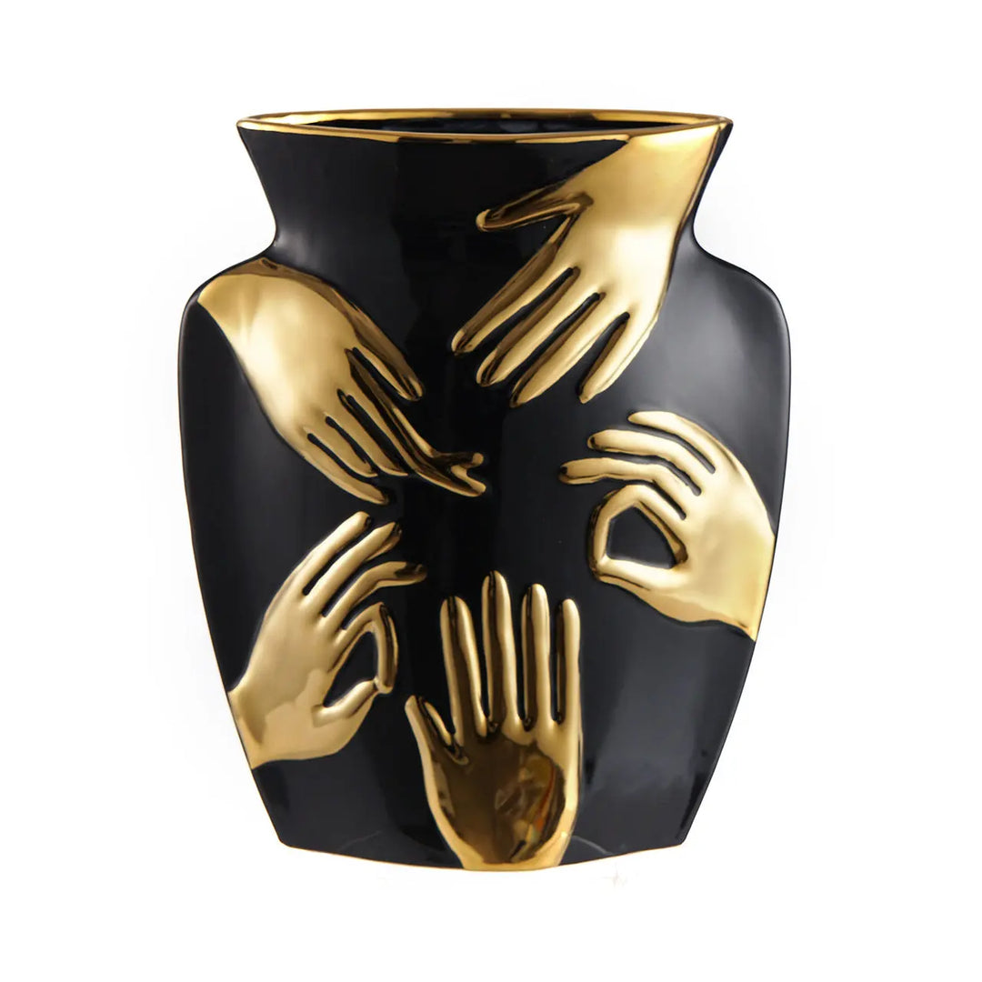 Black and Gold Hands Design Ceramic Vase Lina Home