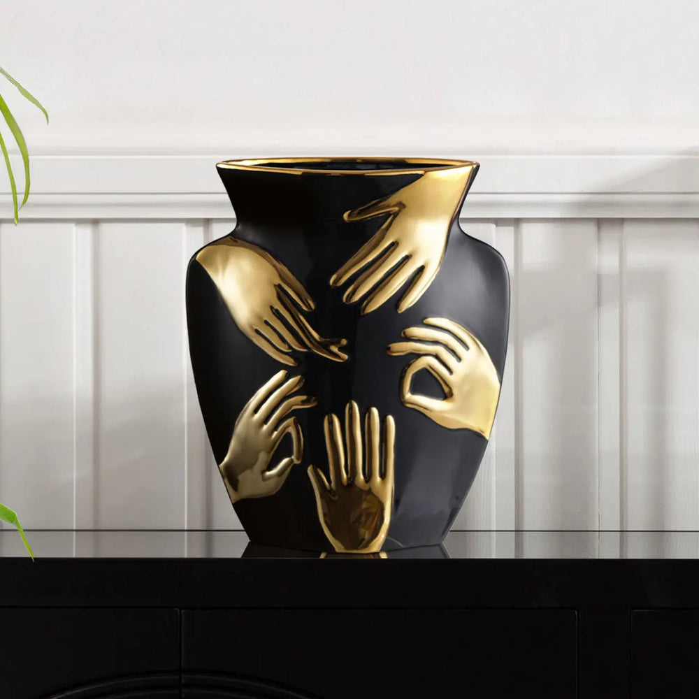 Black and Gold Hands Design Ceramic Vase Lina Home