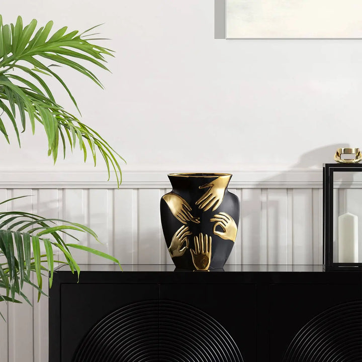 Black and Gold Hands Design Ceramic Vase Lina Home