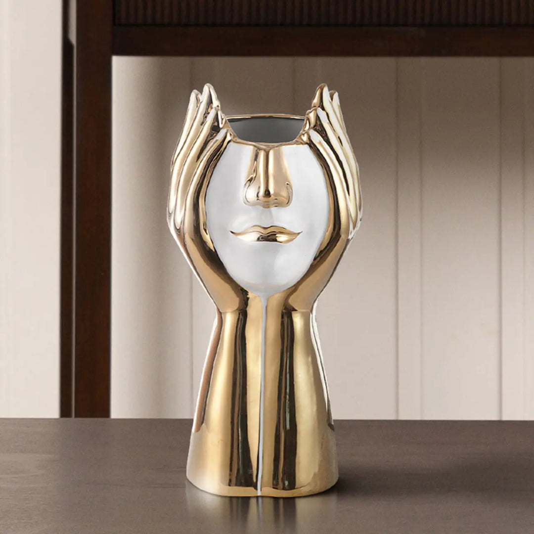 White and Gold Face Decorative Ceramic Vase Lina Home