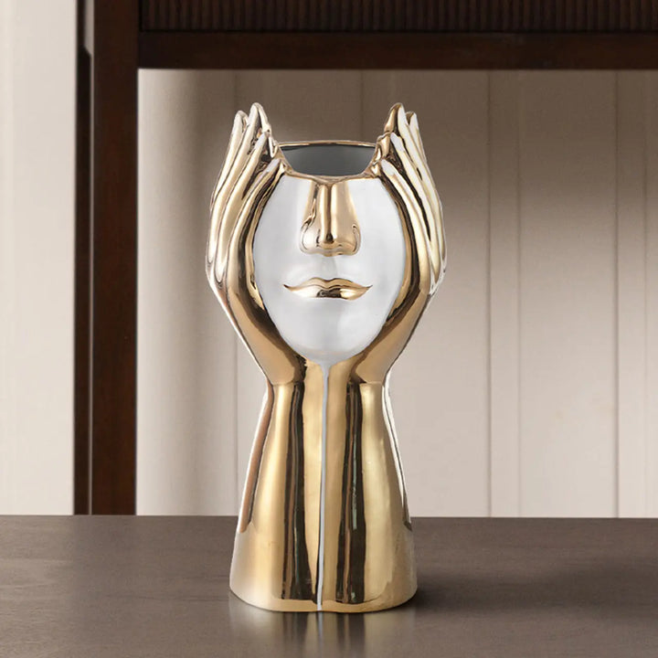 White and Gold Face Decorative Ceramic Vase Lina Home