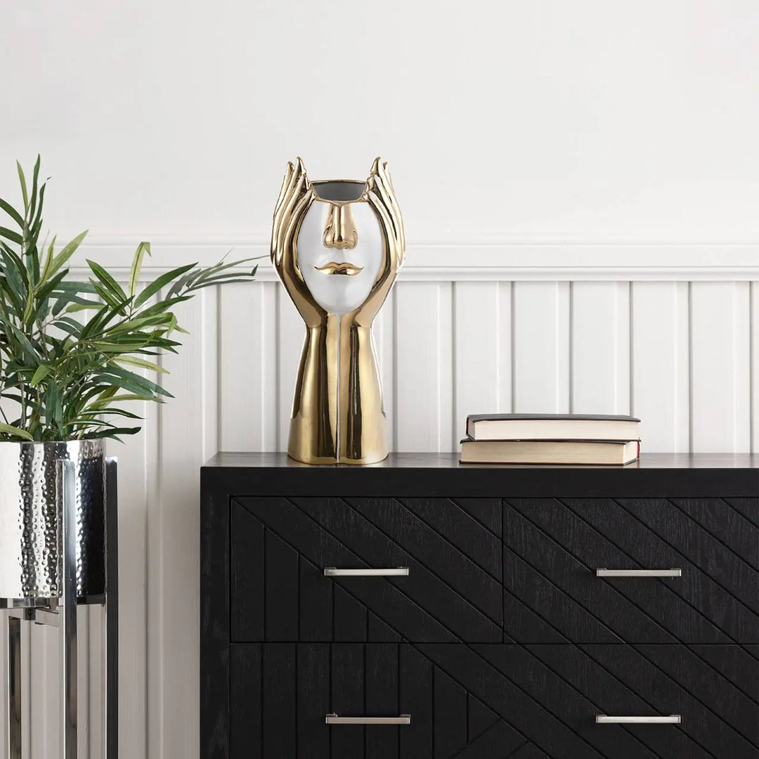 White and Gold Face Decorative Ceramic Vase Lina Home