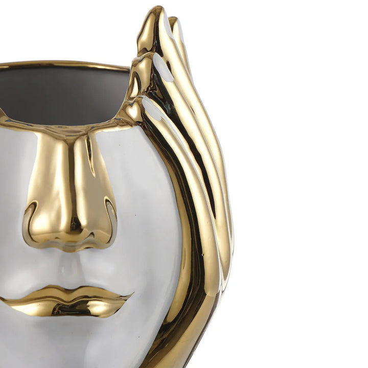 White and Gold Face Decorative Ceramic Vase Lina Home