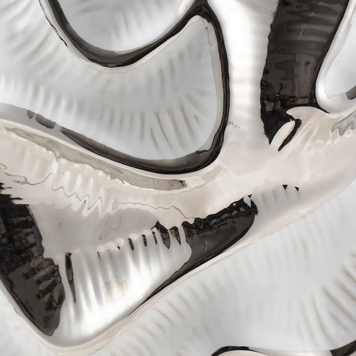 White and Chrome Textured Ripples Design Vase – 36 cm Lina Home