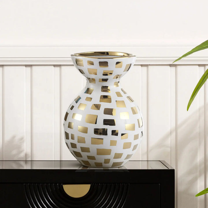 White and Gold Decorative Ceramic Vase – 31.5 cm Lina Home