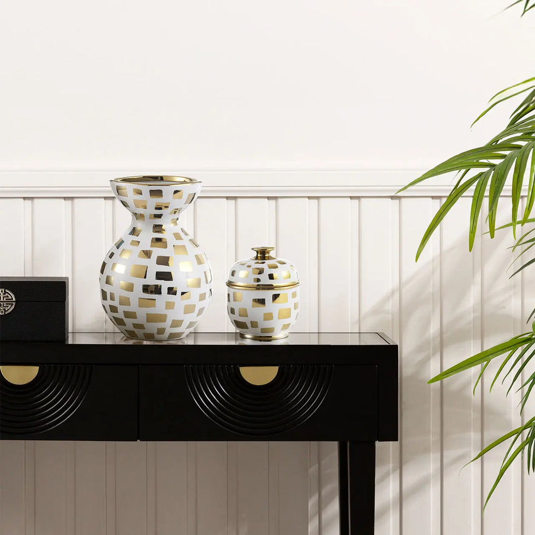 White and Gold Decorative Ceramic Vase – 31.5 cm Lina Home