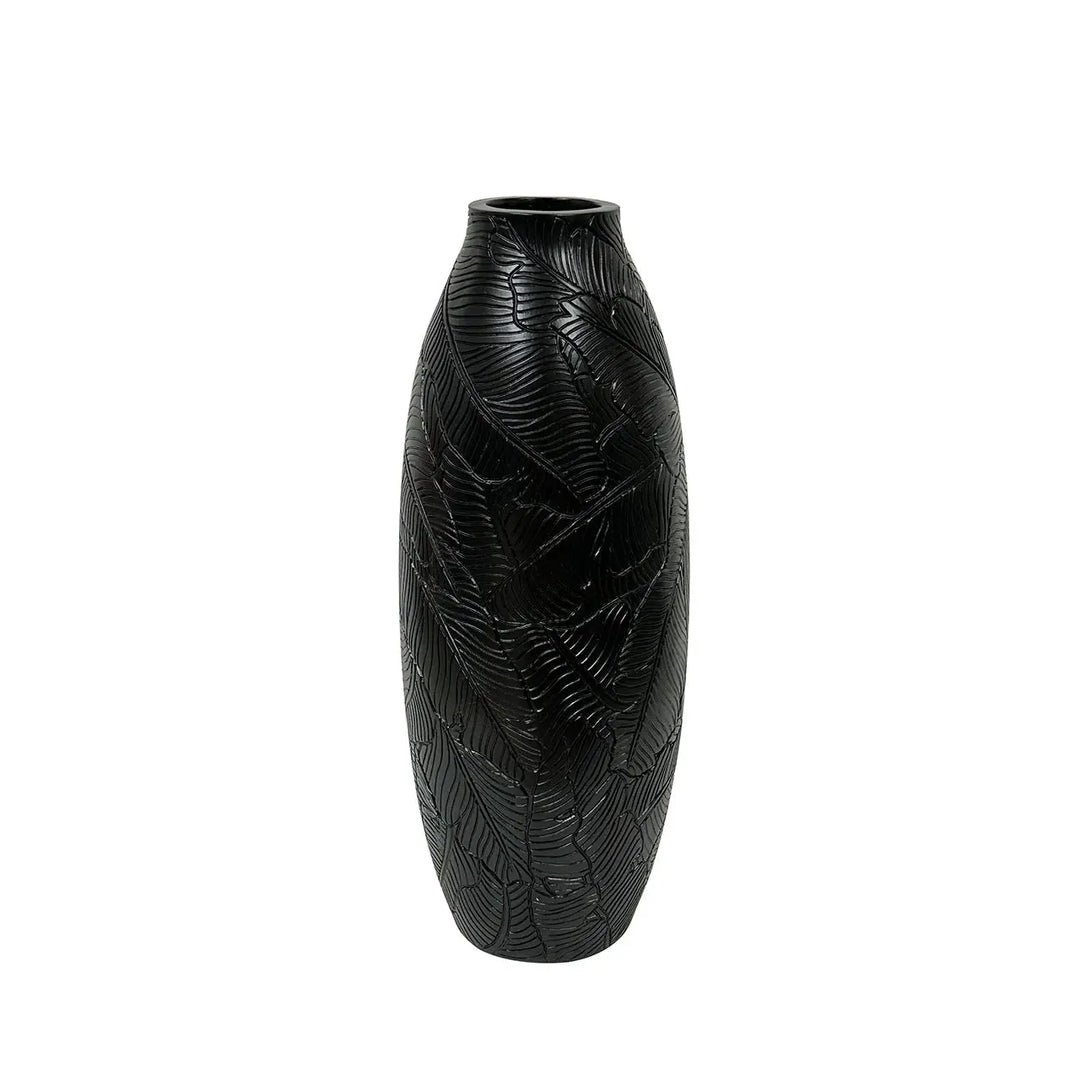 Black Leaf Textured Polyresin Vase Lina Home