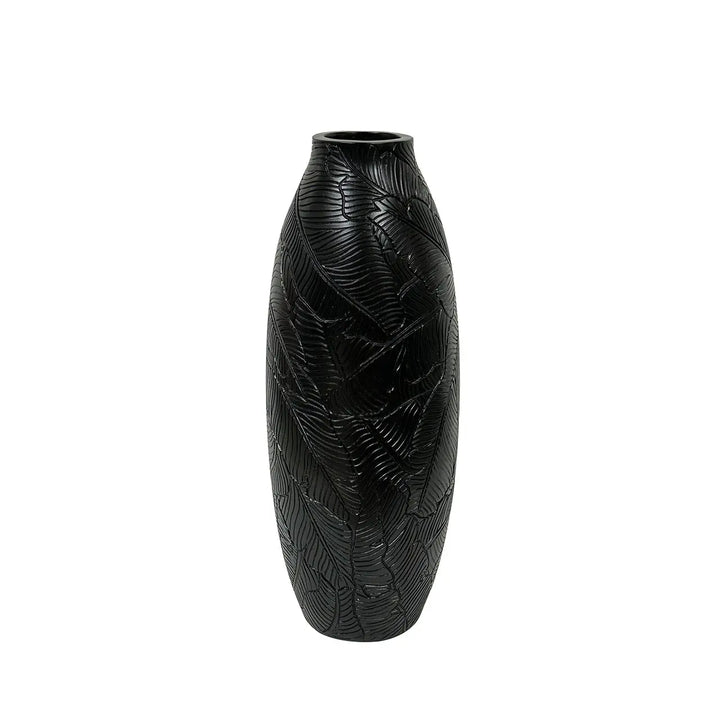 Black Leaf Textured Polyresin Vase Lina Home