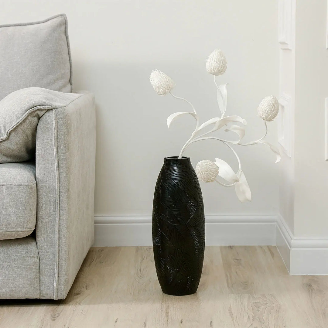 Black Leaf Textured Polyresin Vase Lina Home