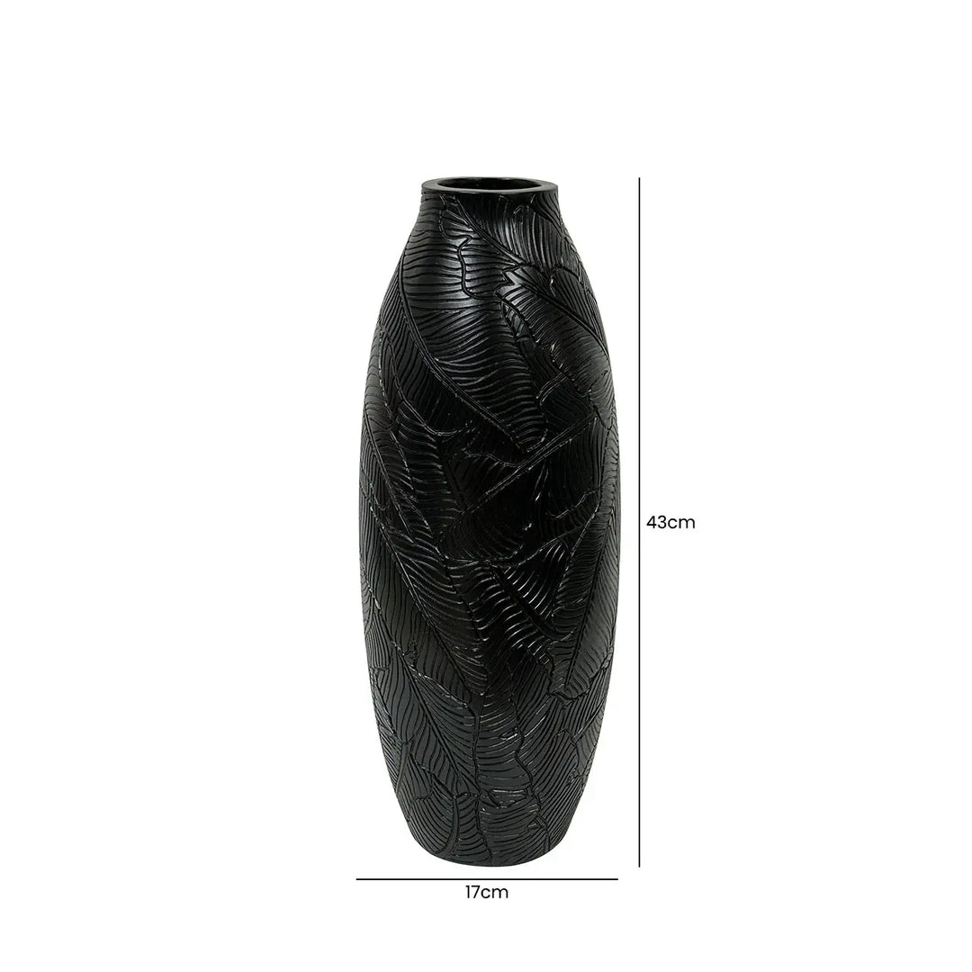 Black Leaf Textured Polyresin Vase Lina Home